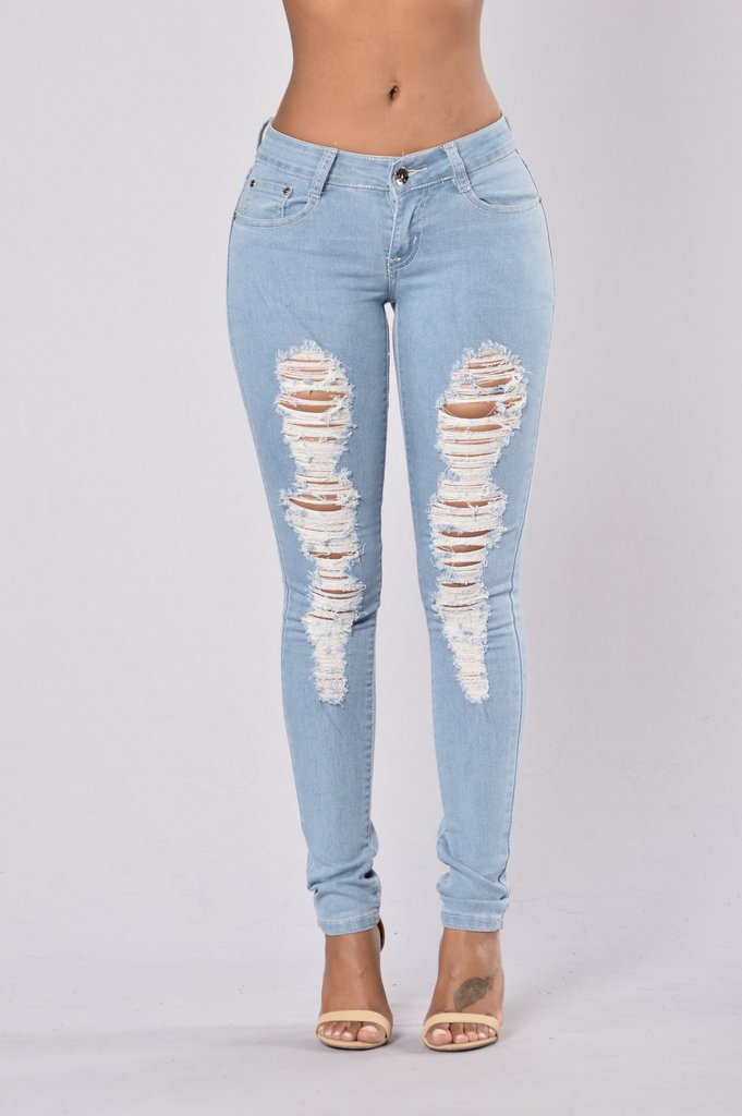 SZ60156 Work Makes Me Distressed Jeans  Light Blue